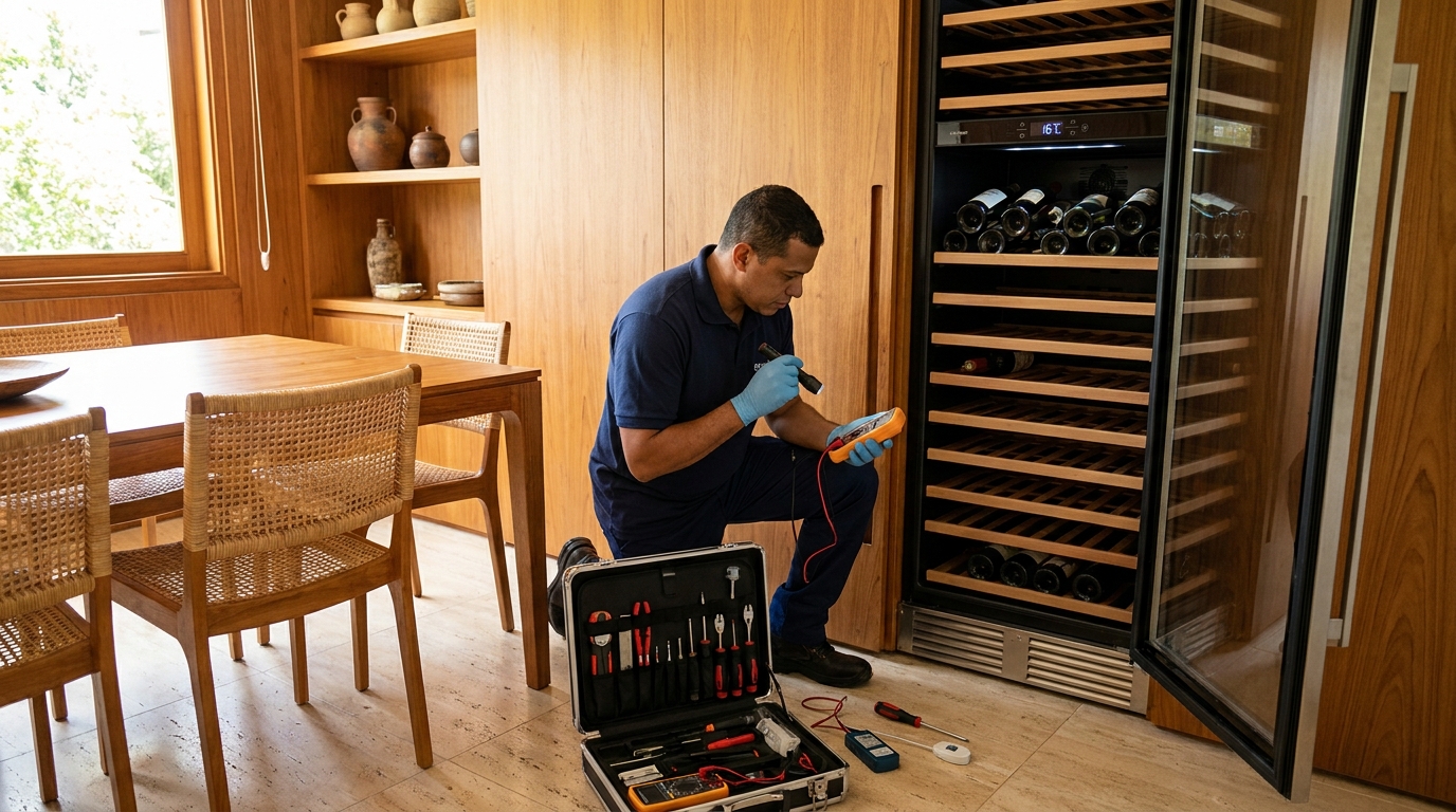 Substituição de termostato em adega climatizada em visita técnica em Divinópolis‑MG